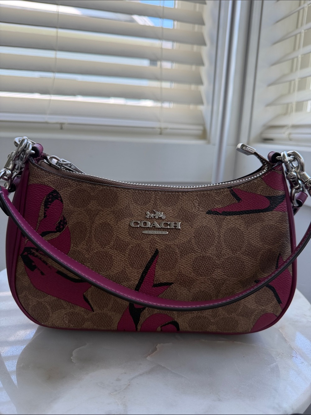 NWT Coach Teri Shoulder Bag in Signature Canvas with a Bow Print